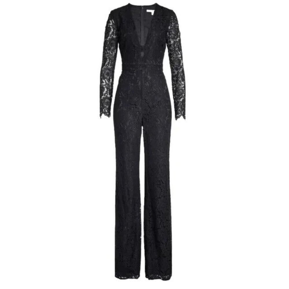 NWT Diane Von Furstenberg DVF Marlowe in Black Lace Bodice Jumpsuit 4 $598